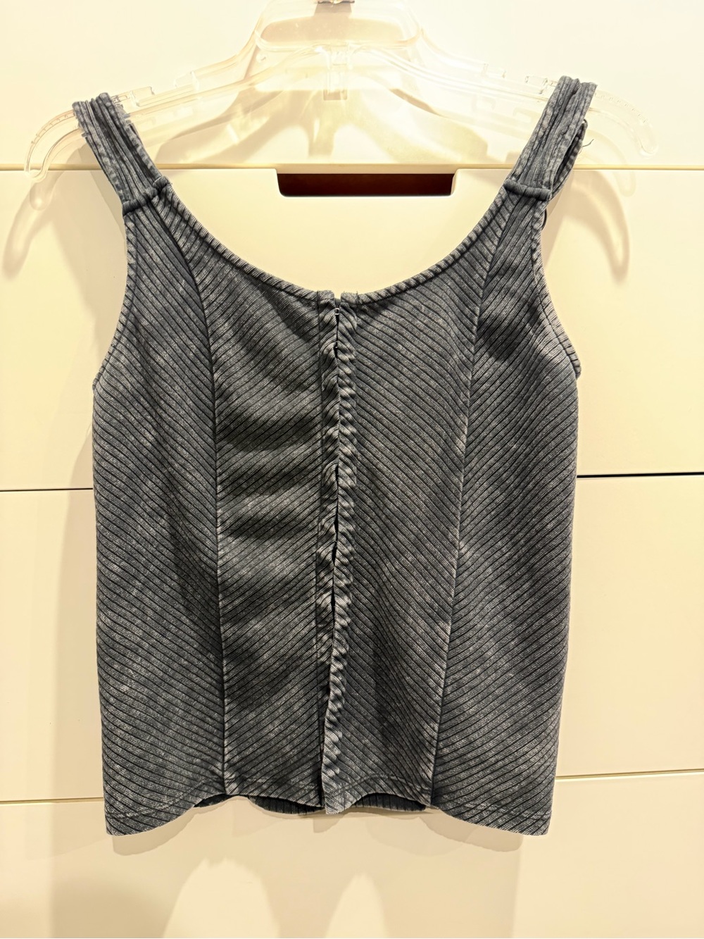 Grey Ribbed Tank Top with Front Detail - Women